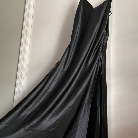 Victoria’s Secret VTG Satin Maxi Slip Dress Size L Black Gown Open Lace Up Sides - Picture 6 of 14
